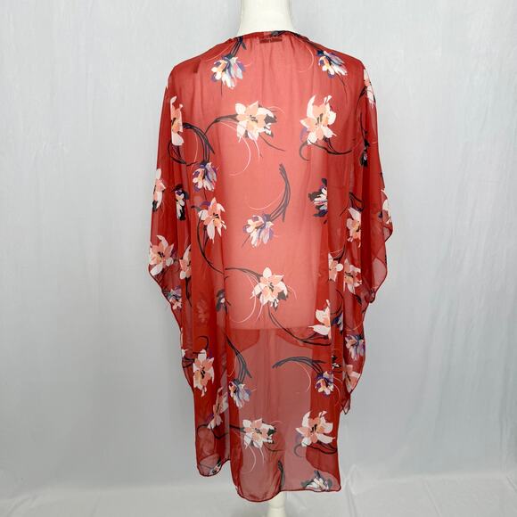 Emory Park Floral Sheer Kimono Burnt Orange Red Flowy, One Size - Picture 5 of 7